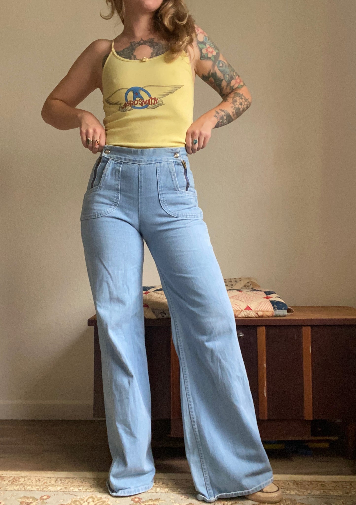 1970s Fancy That Double Zipper Wide Leg Jeans