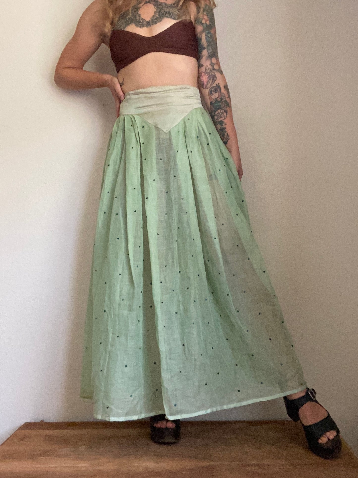 1940s Seafoam semi sheer Cotton and Rayon skirt