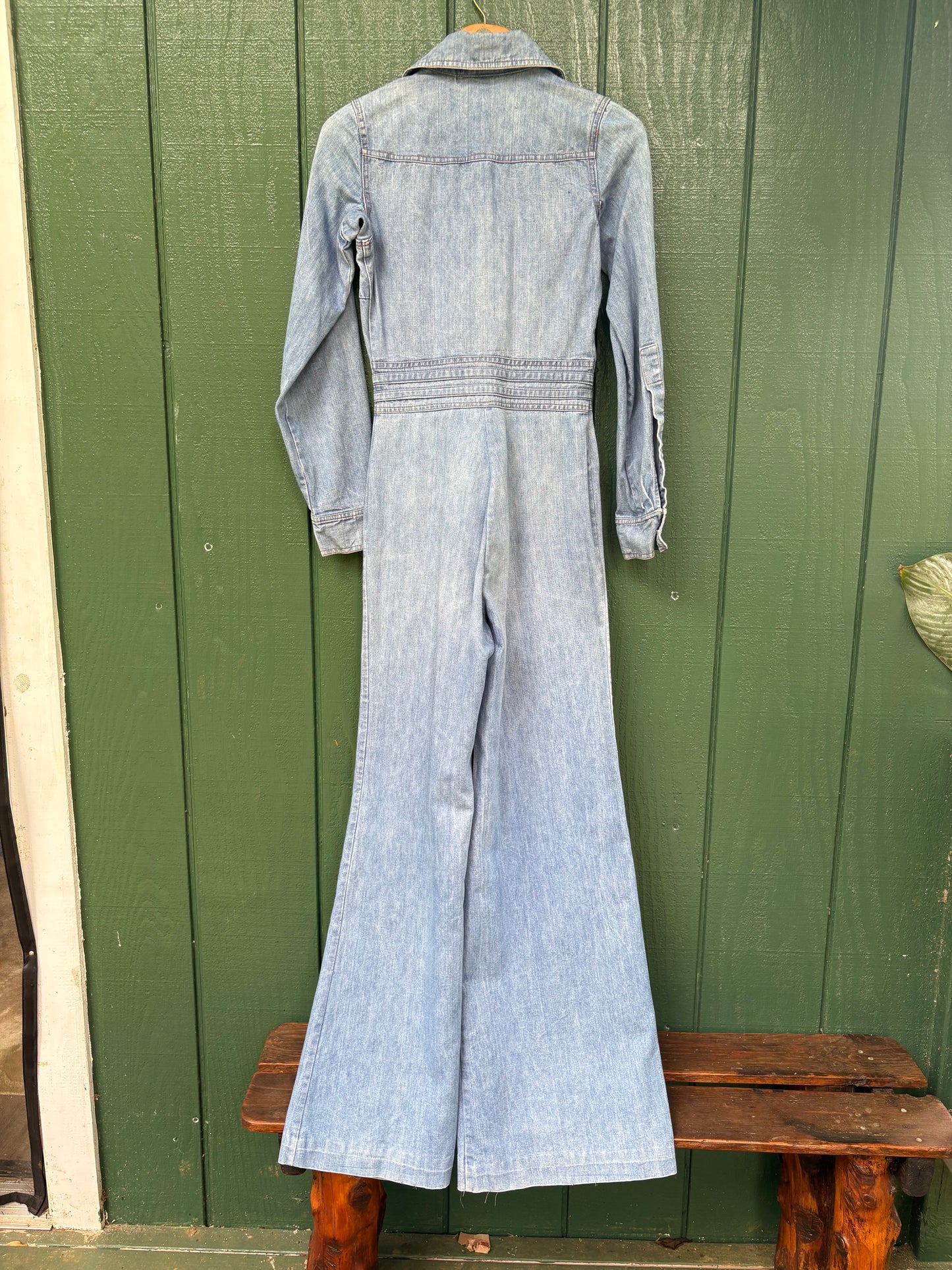 1970s Long Sleeve Bell Bottom Denim Jumpsuit Mr Berrie