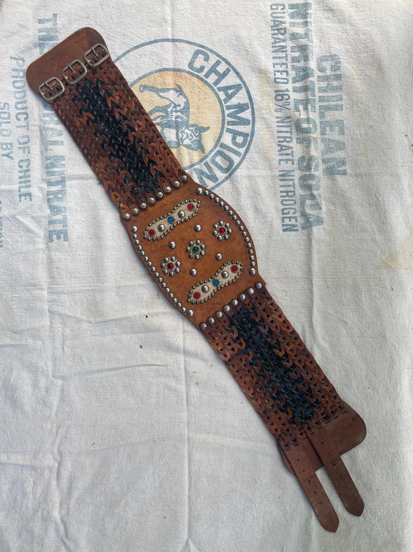 1950s leather jewel studded leather motorcycle kidney belt 31”-33” belt