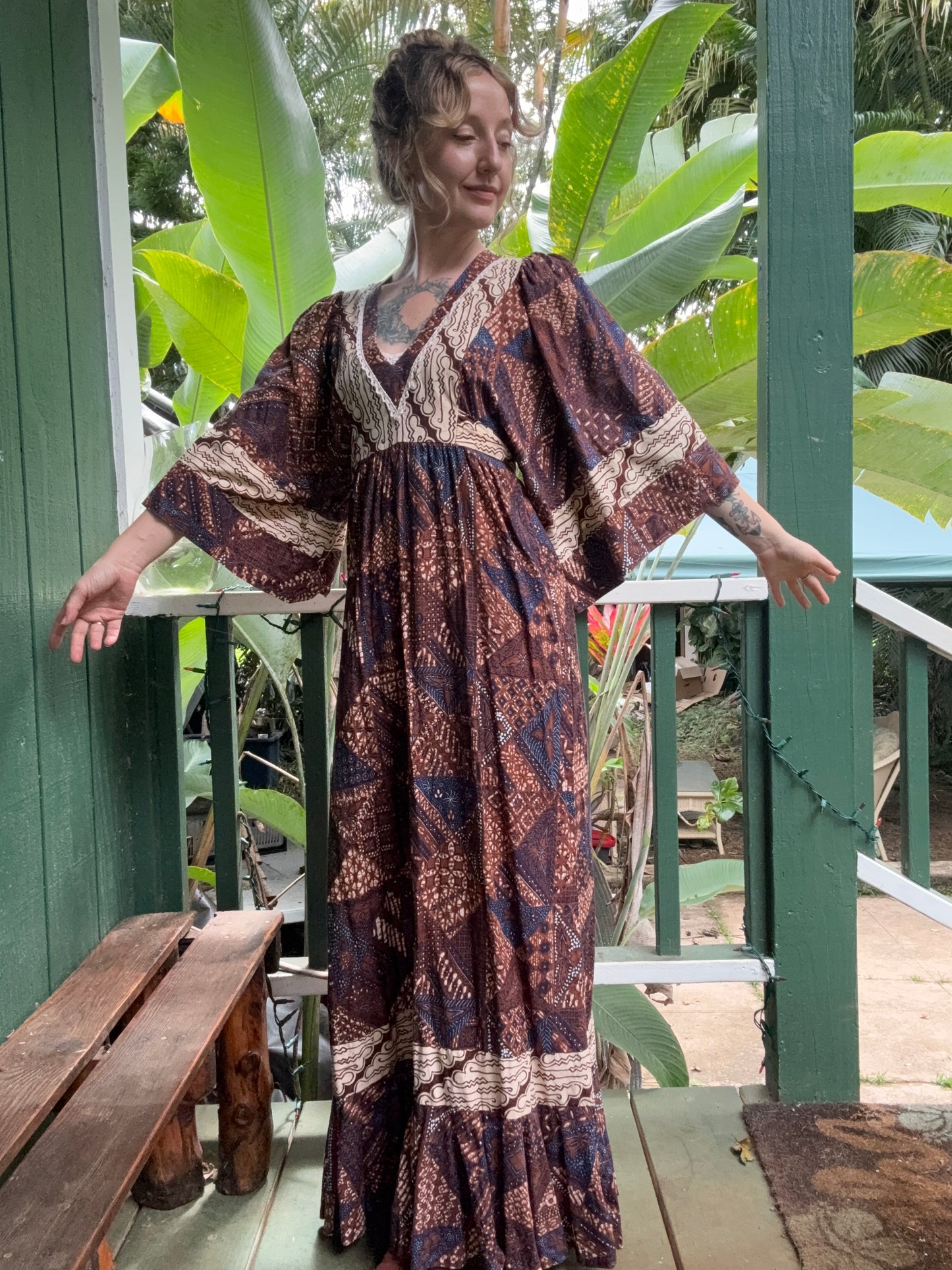 1970s Young Innocent by Arpeja Patchwork Kaftan Maxi Dress small