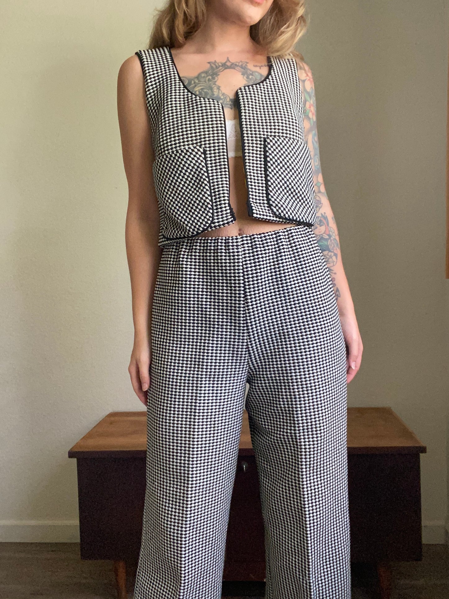 1970s reworked Michelle by Almalfi houndstooth pants vest set