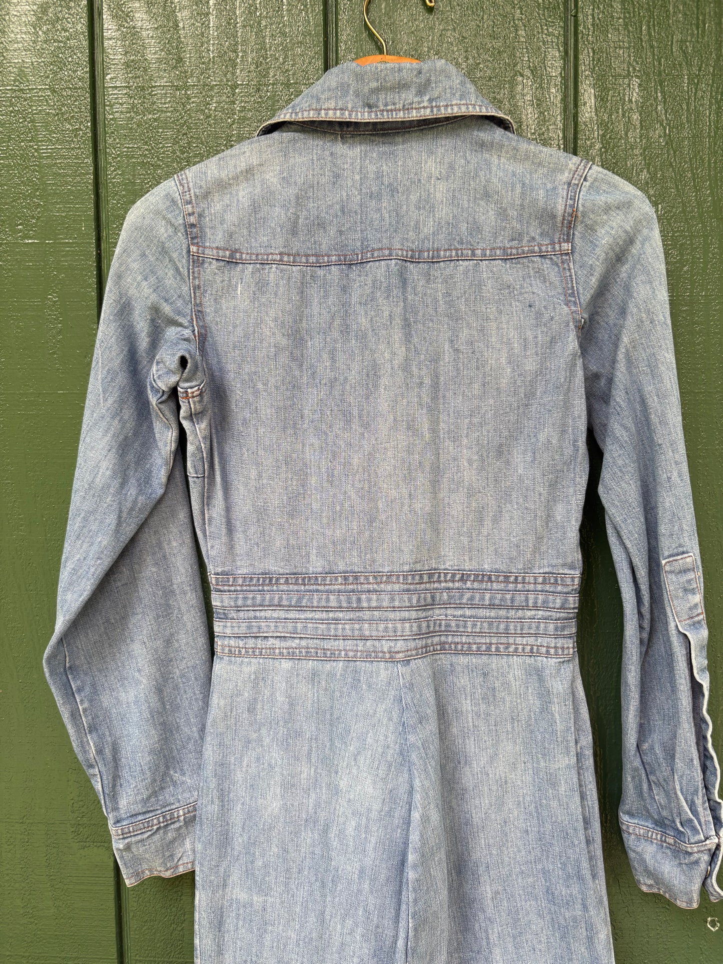 1970s Long Sleeve Bell Bottom Denim Jumpsuit Mr Berrie