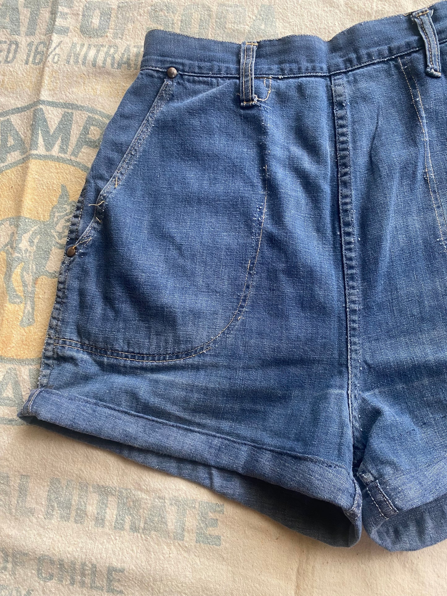 1950s Side Zip Cuffed Denim Shorts