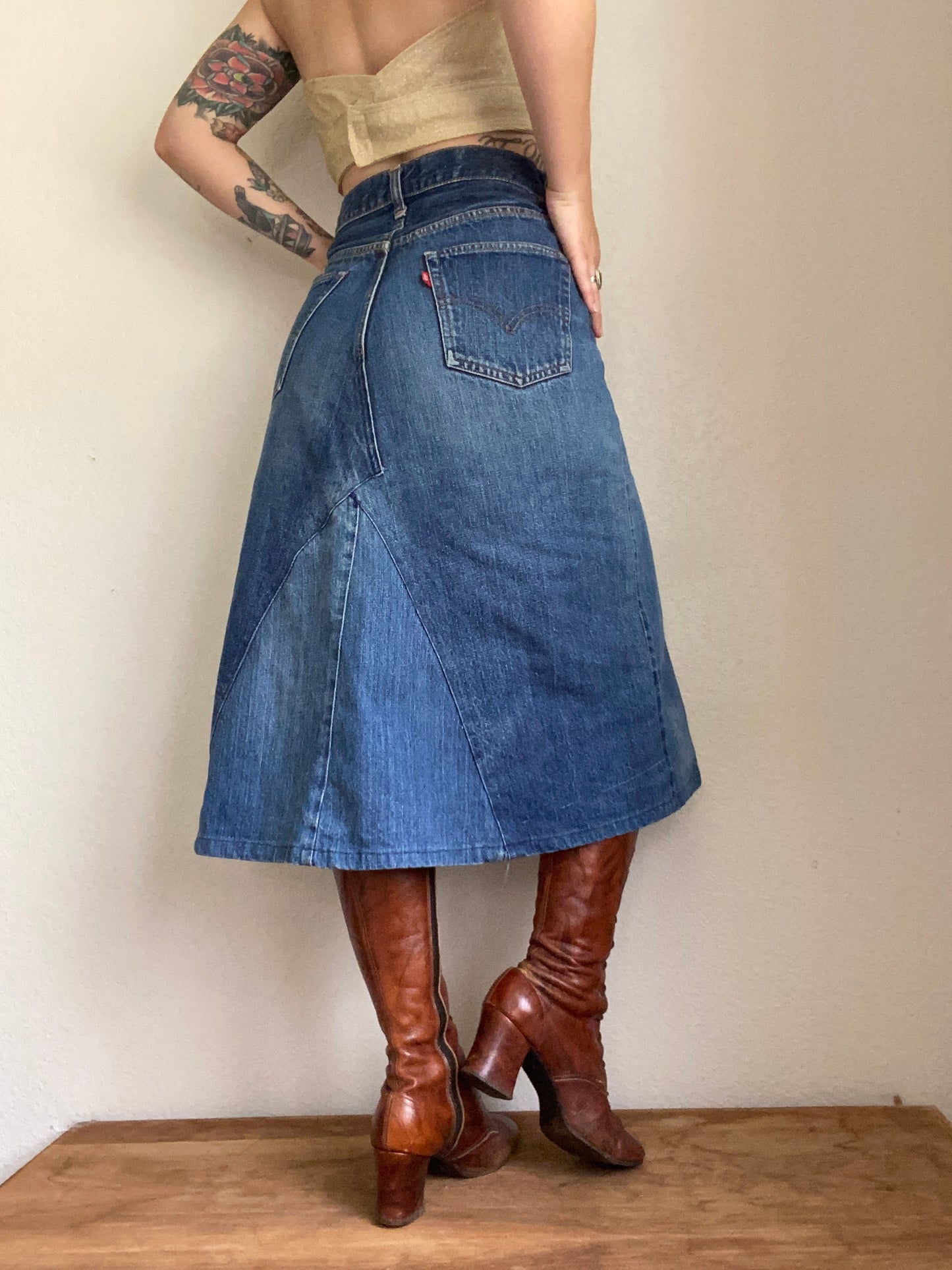 1960s Big E Levi’s Selvedge reconstructed denim skirt 28”