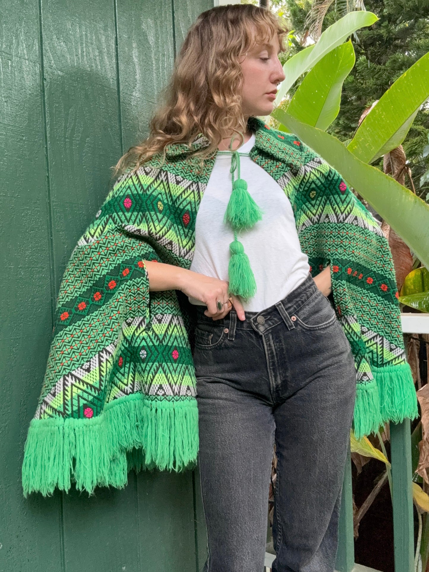 1960s or 1970s Woven Fringe Tapestry Cape Poncho