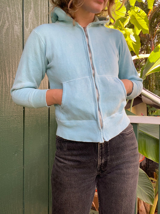 1960s zip up blue hoodie sweatshirt xs small