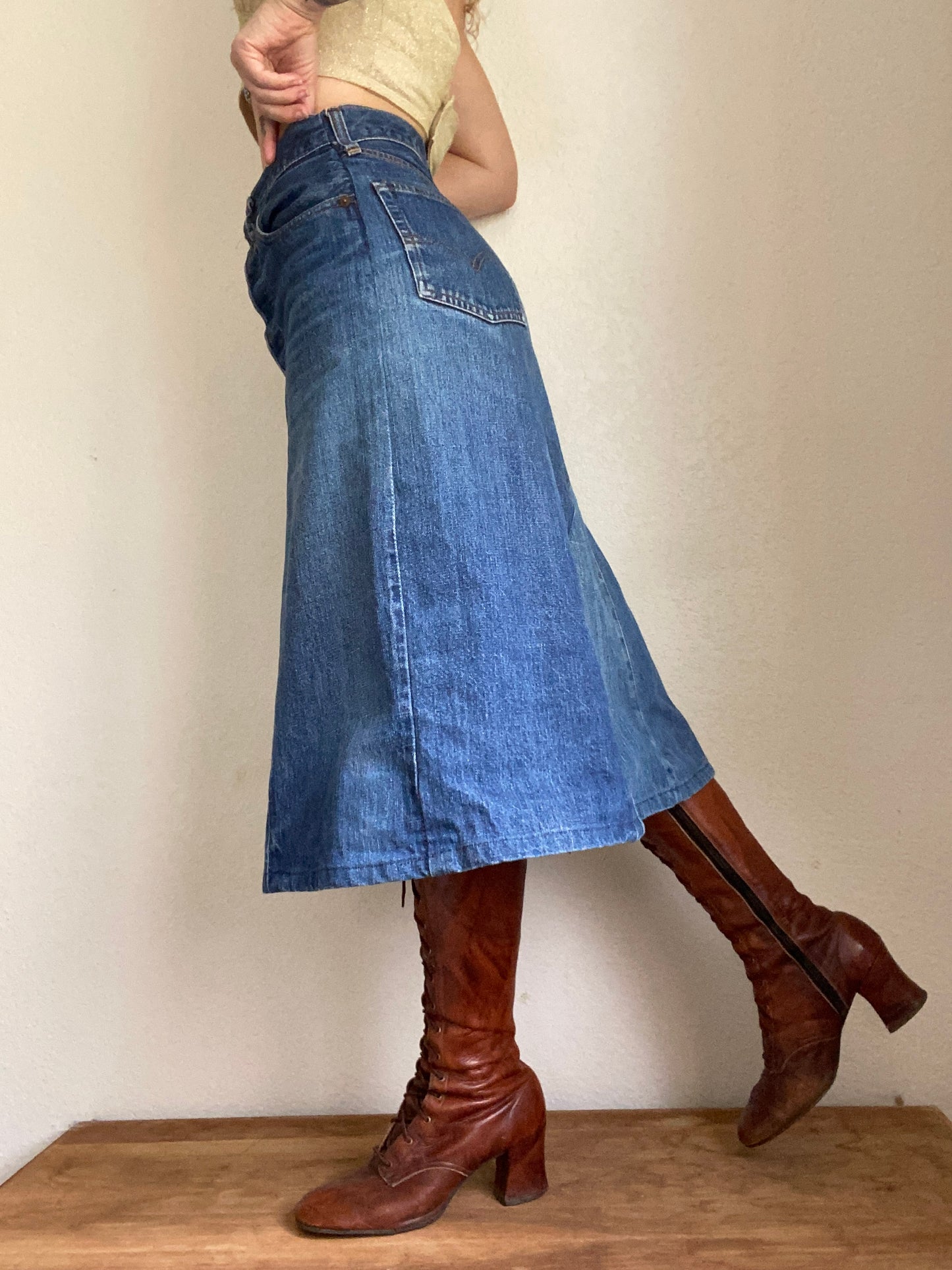 1960s Big E Levi’s Selvedge reconstructed denim skirt 28”