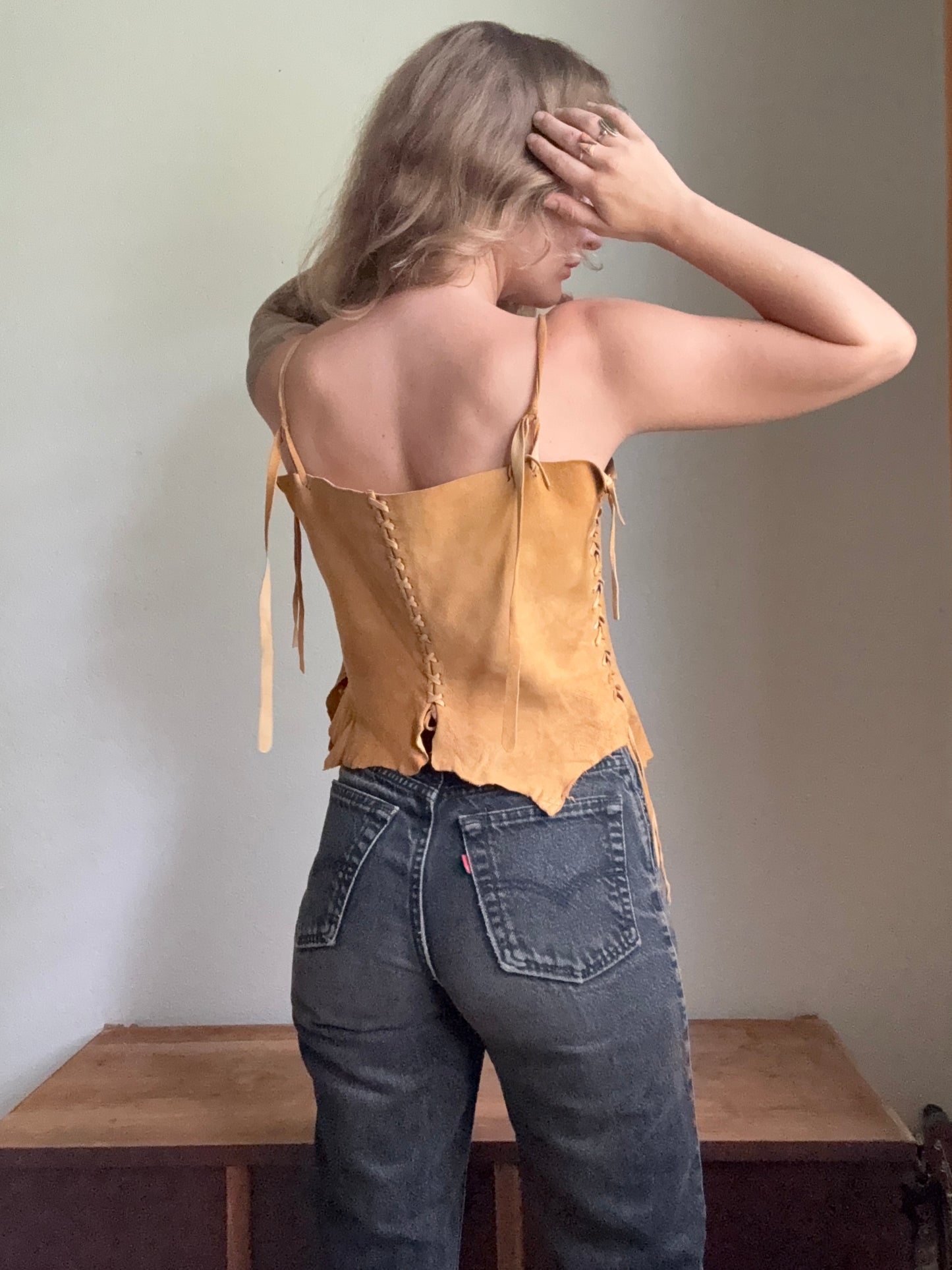 1970s Buck Skin Deer Leather Tank Top Small Medium