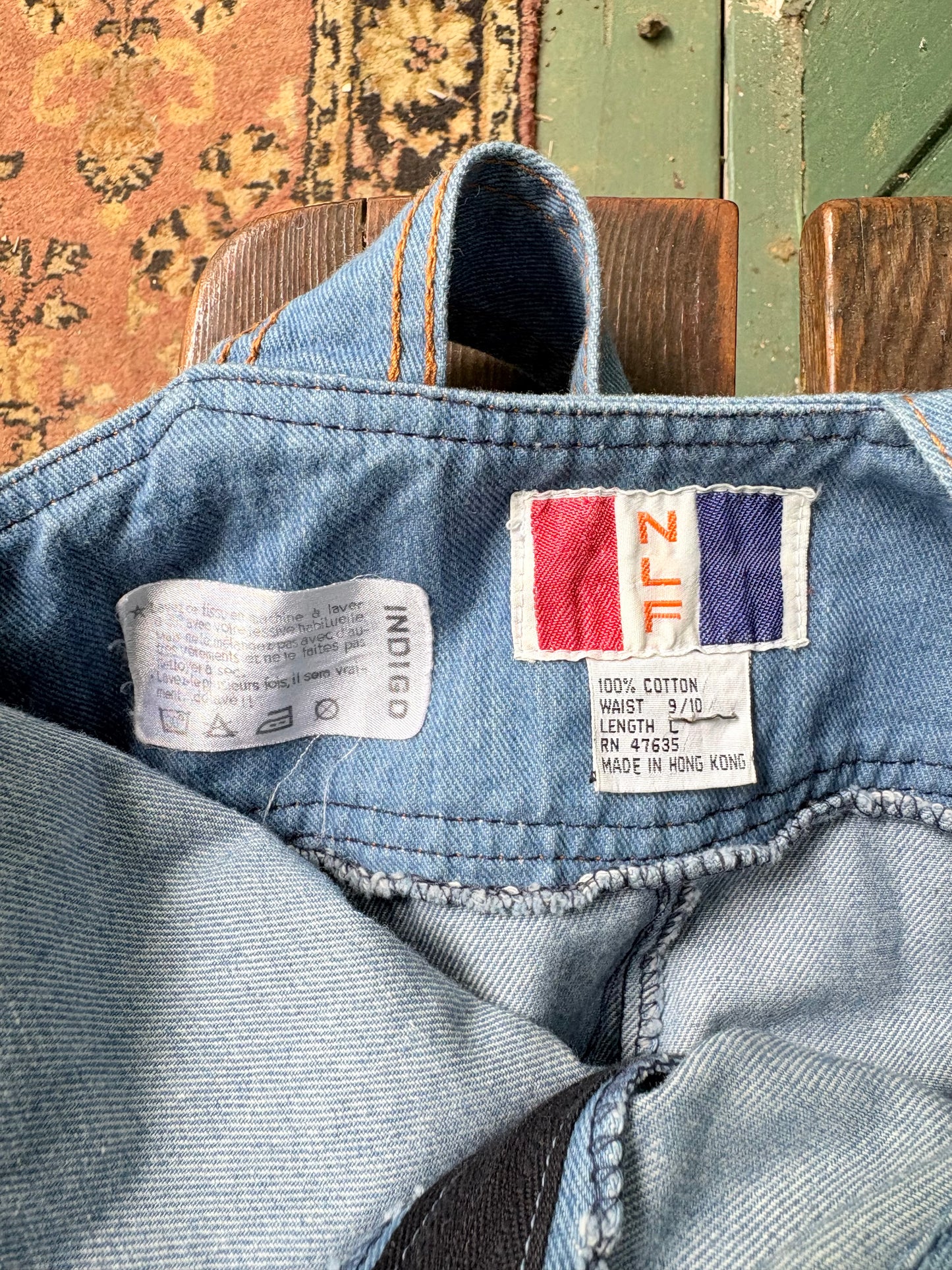 1970s Low Back Wide Leg Denim Jumpsuit by NLF  26x35 small Long