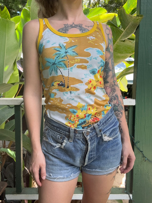 1970s Hawaiian Aloha print Nylon tank top