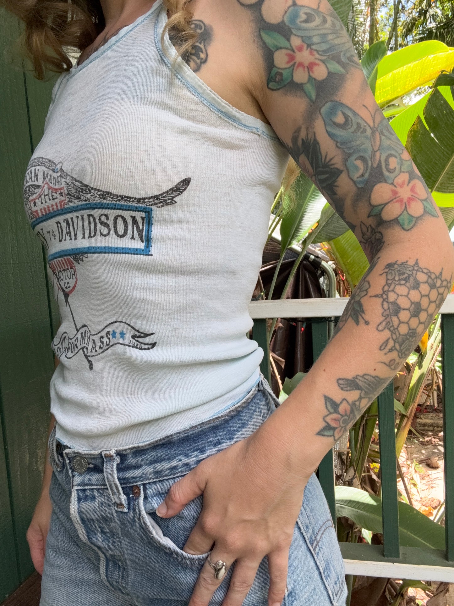 1970s blue Harley Davidson tank top
