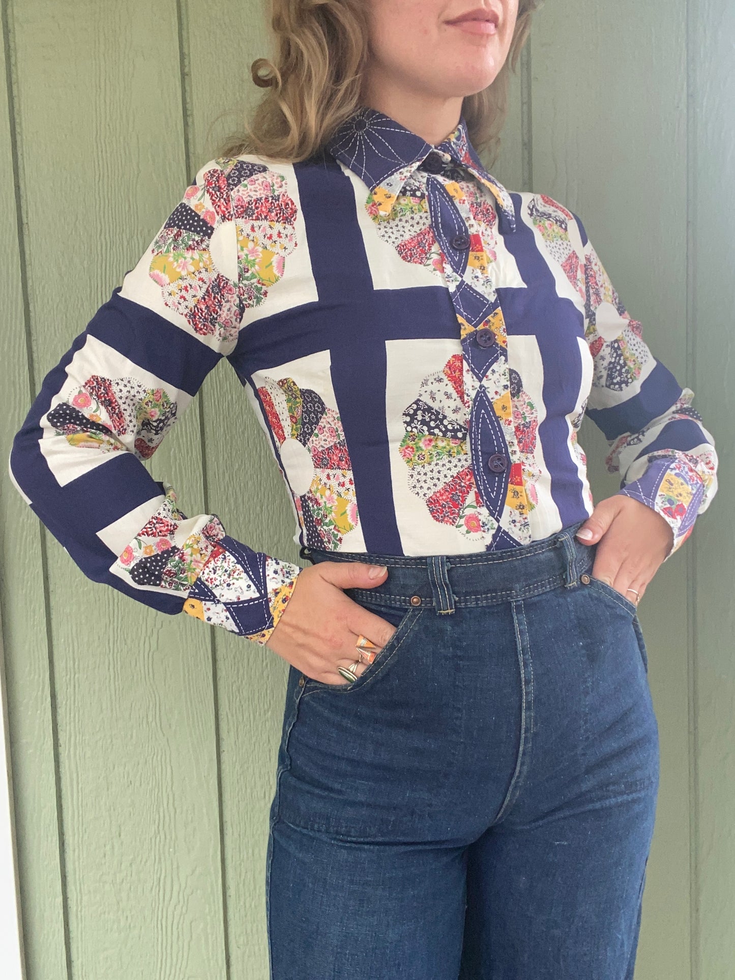 1970s Dresden Quilt Design Blouse