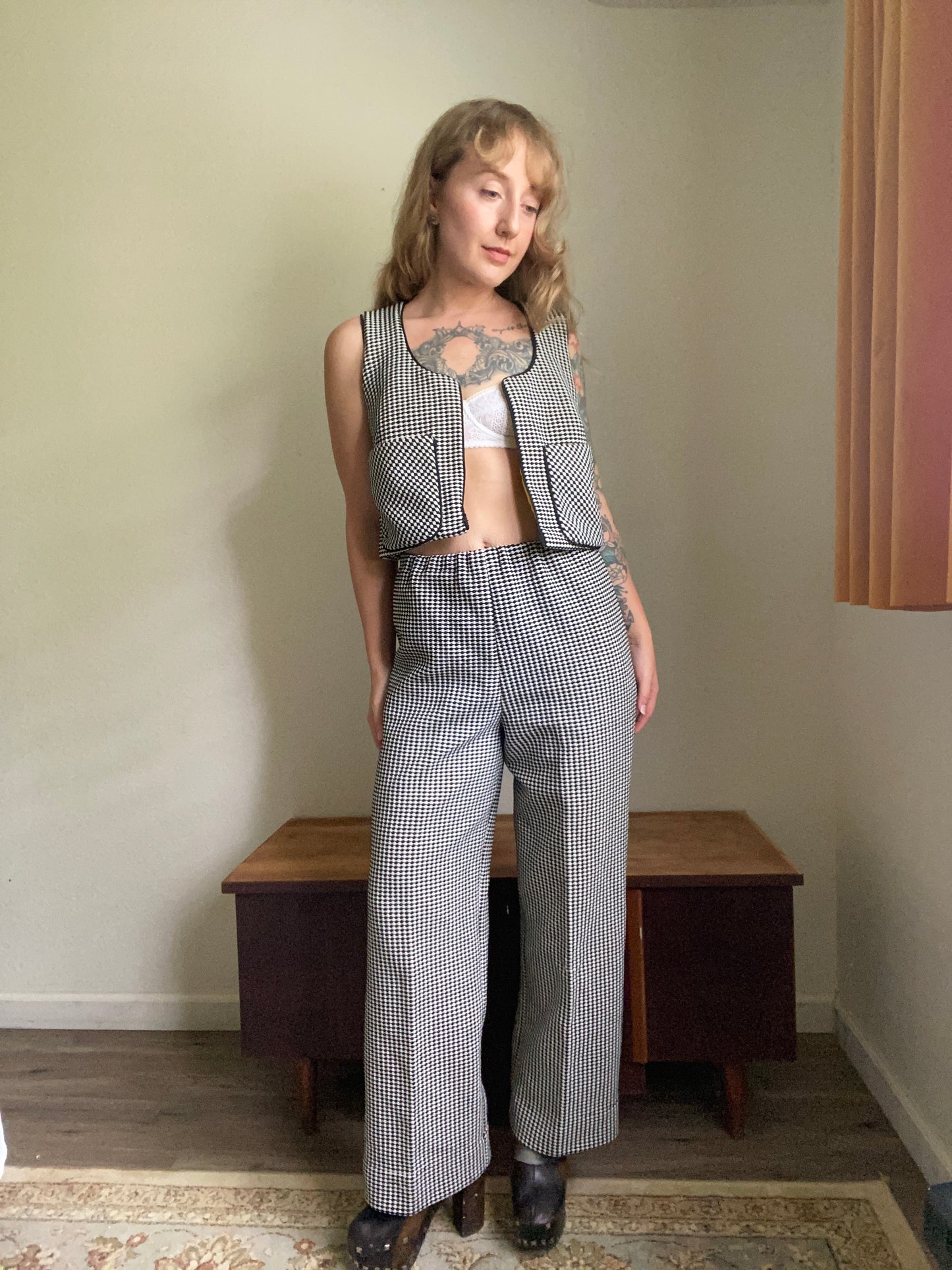 1970s reworked Michelle by Almalfi houndstooth pants vest set