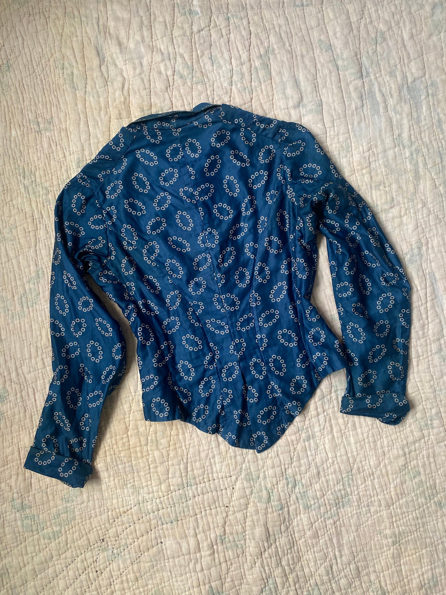 Late 1800s Early 1900s Antique Blue Cotton Calico Bodice Blouse