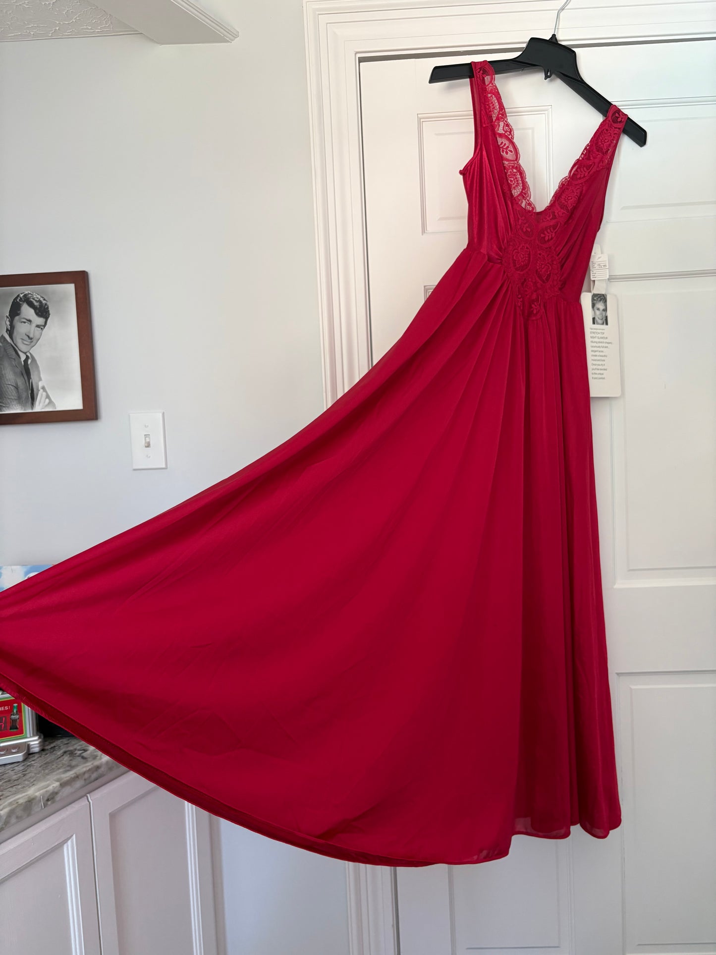 Deadstock 1980s Crimson Red Olga Gown 92280 Medium