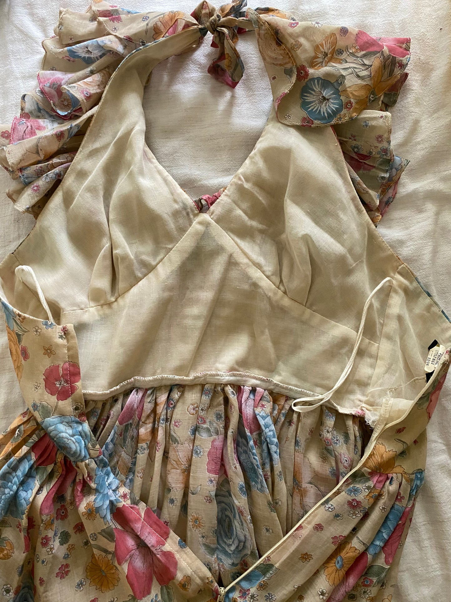 1970s ‘Denise Are There’ Floral Gauze Halter Dress