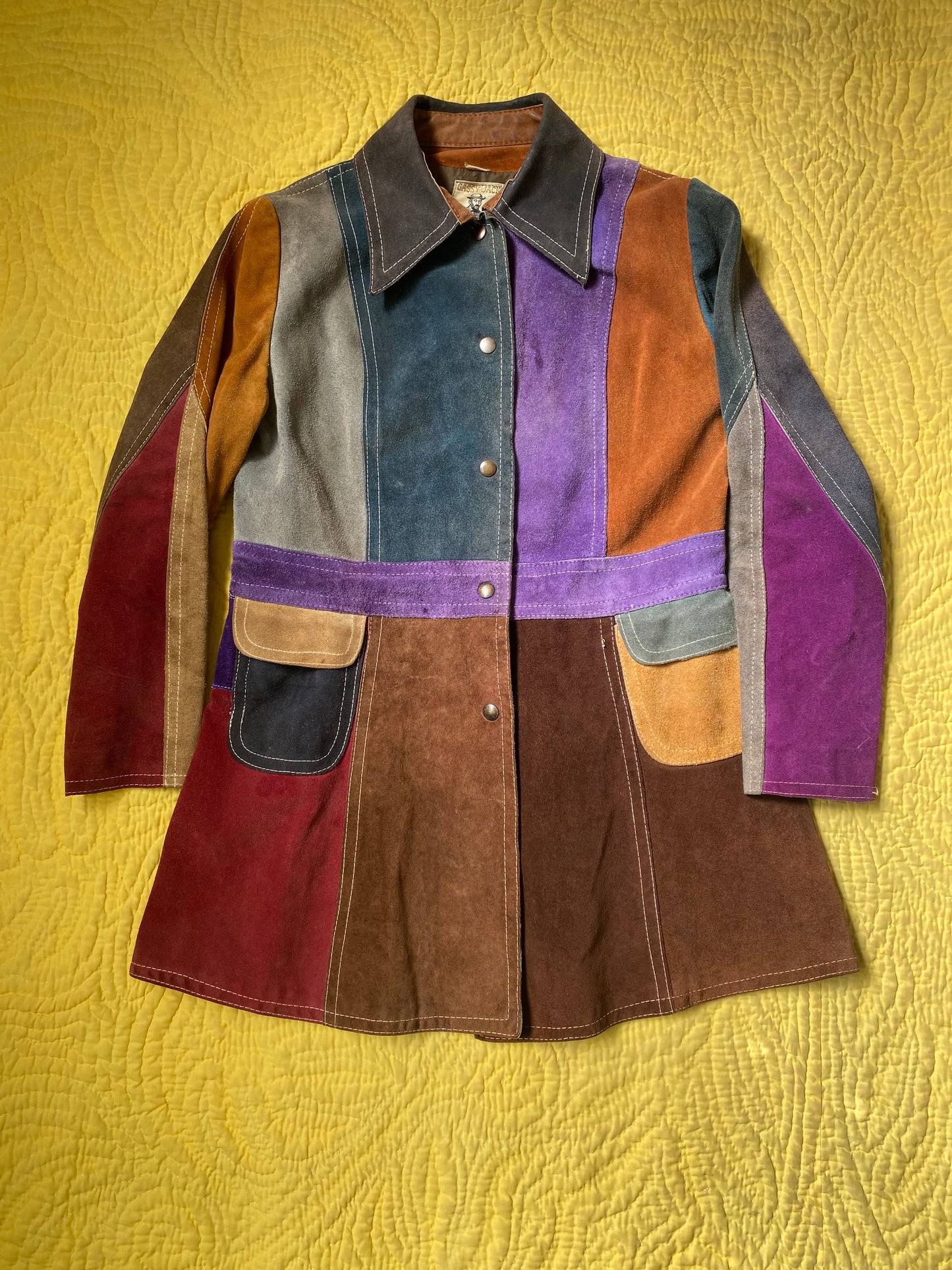 1970s Gassy Jack Color Block Suede Leather Coat Large