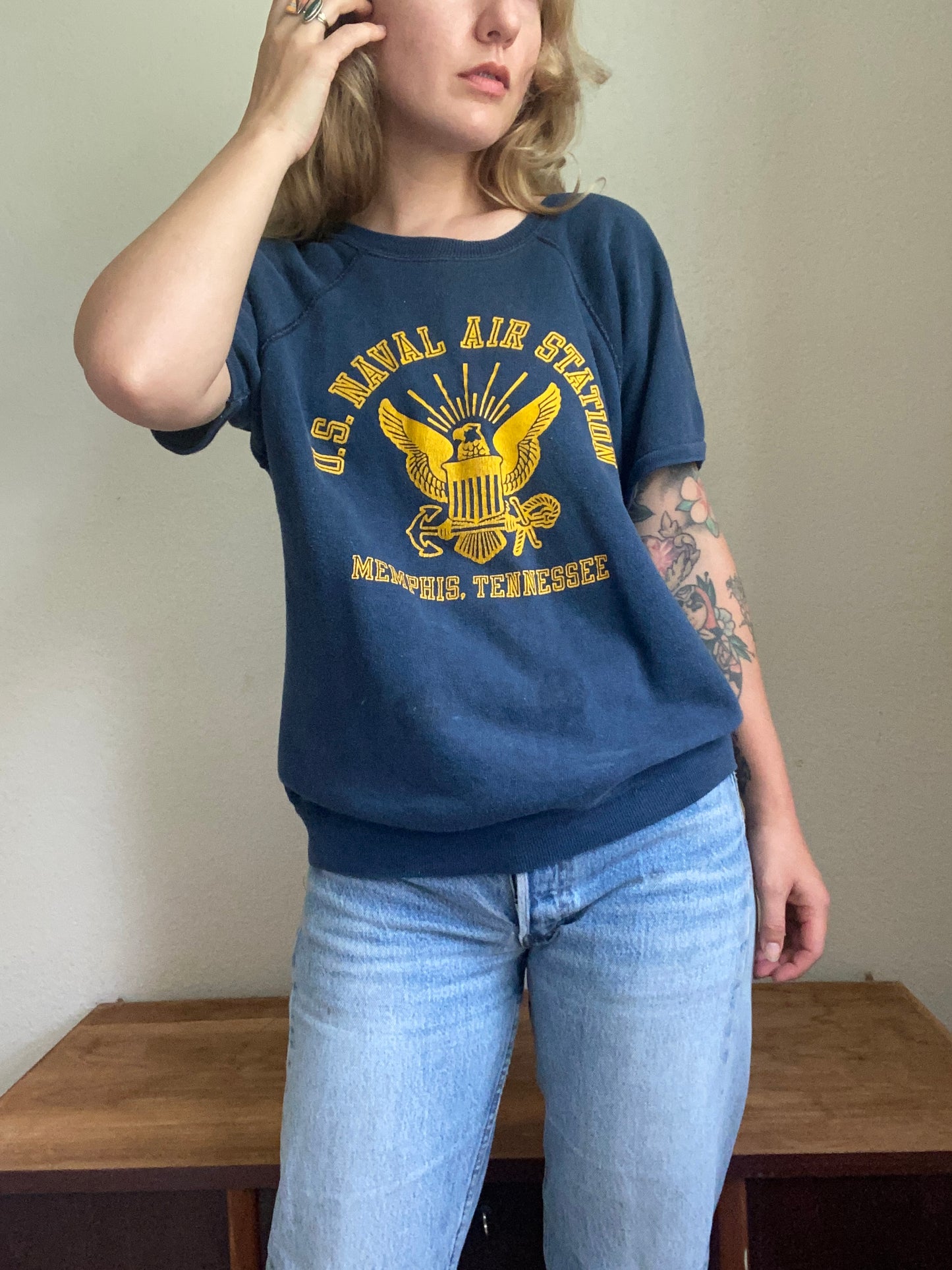 1970s US Naval Air Station Memphis TN short sleeve sweatshirt Large