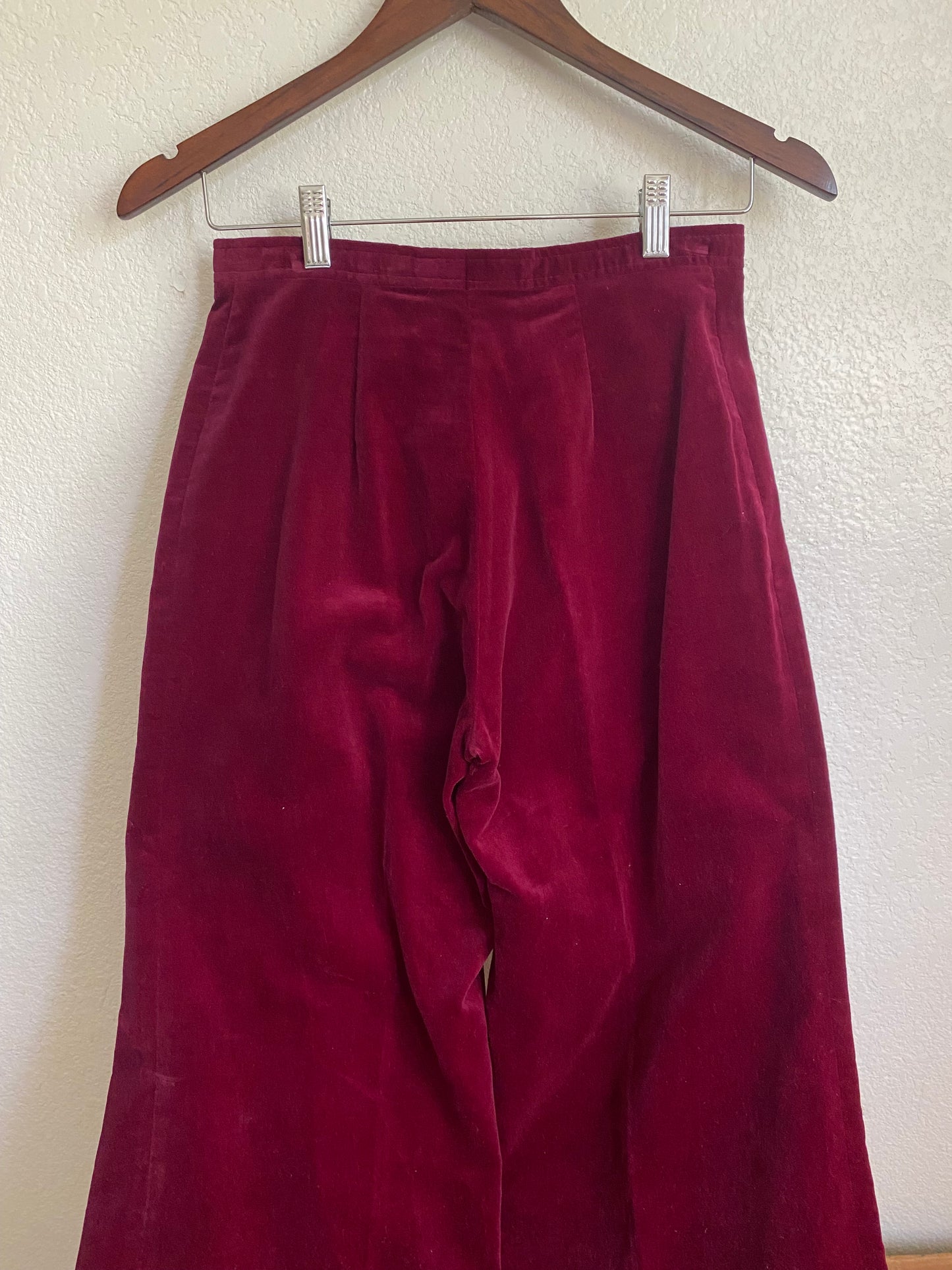 1970s Burgandy velvet 2 piece pants and vest suit set by SIR… for her