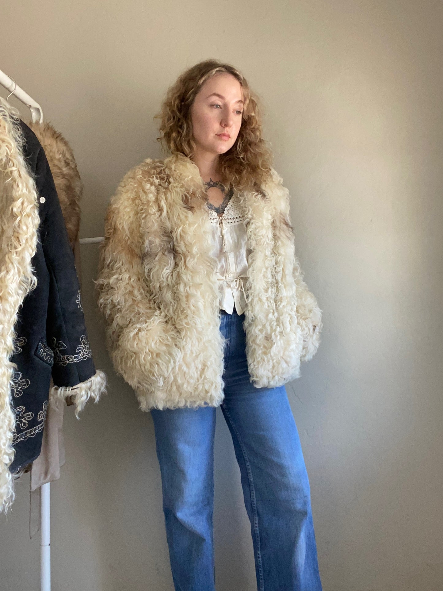 1970s Soft Curly Lamb Fur Jacket