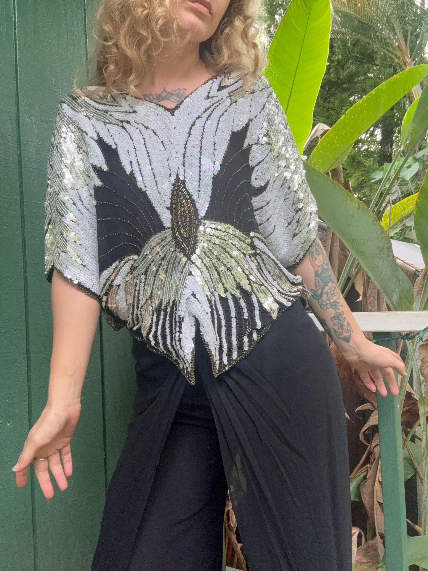 1980s Sho Max Butterfly Sequin Top