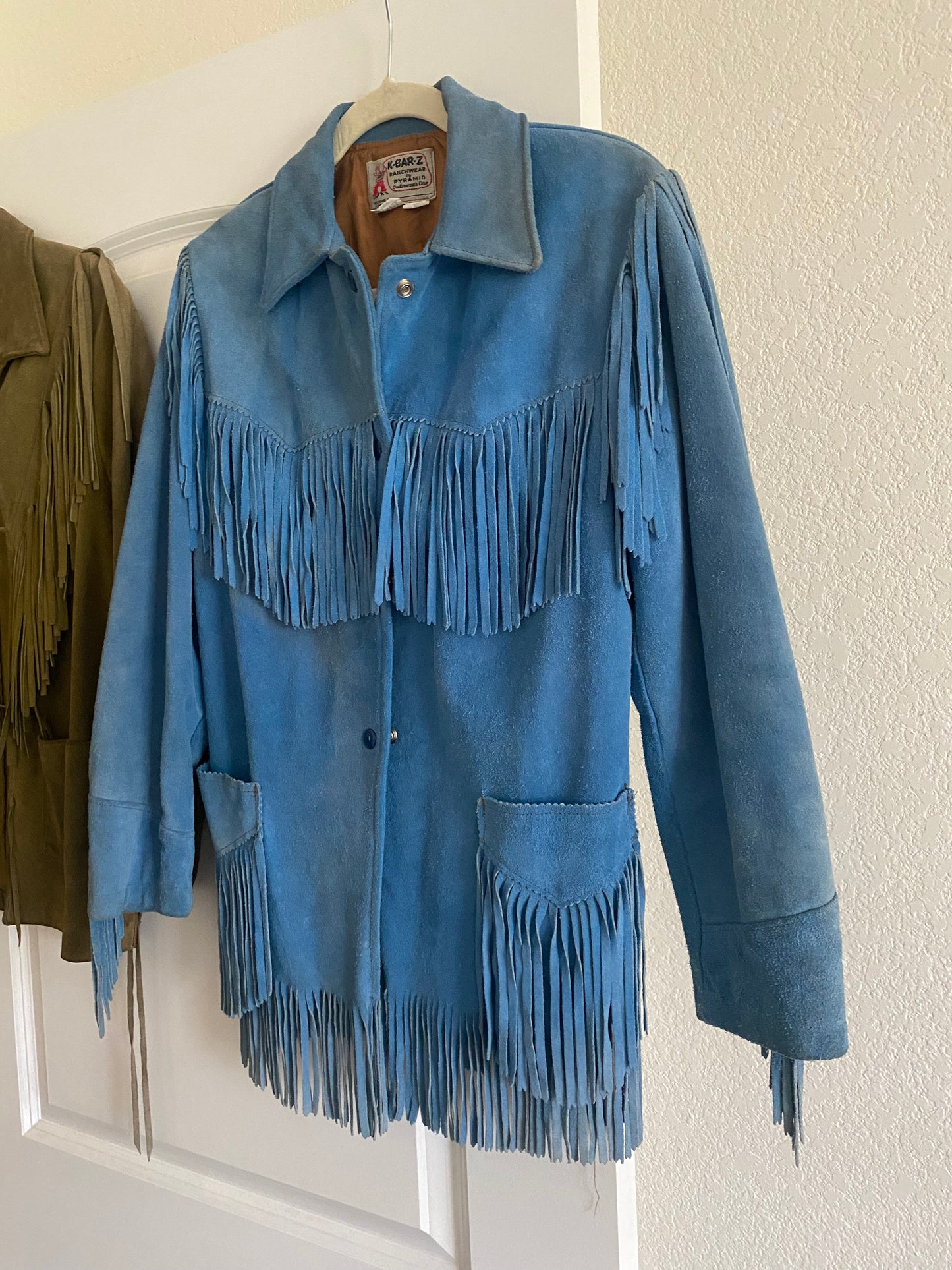 1960s K Bar Z by Pyramid Blue Suede Fringe Jacket