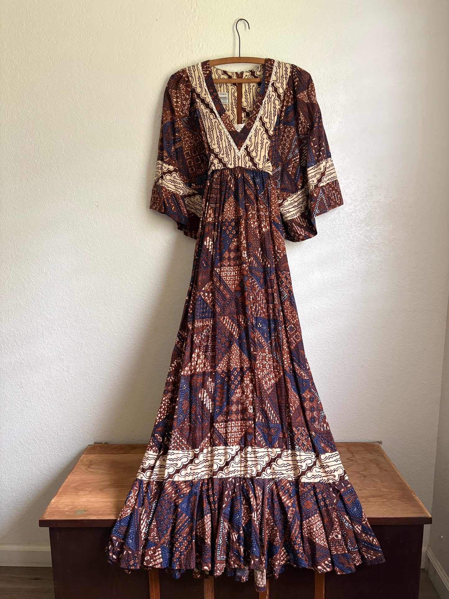 1970s Young Innocent by Arpeja Patchwork Kaftan Maxi Dress small