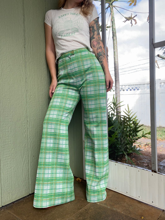 1970s Collegian Plaid Bell Bottoms 30x32