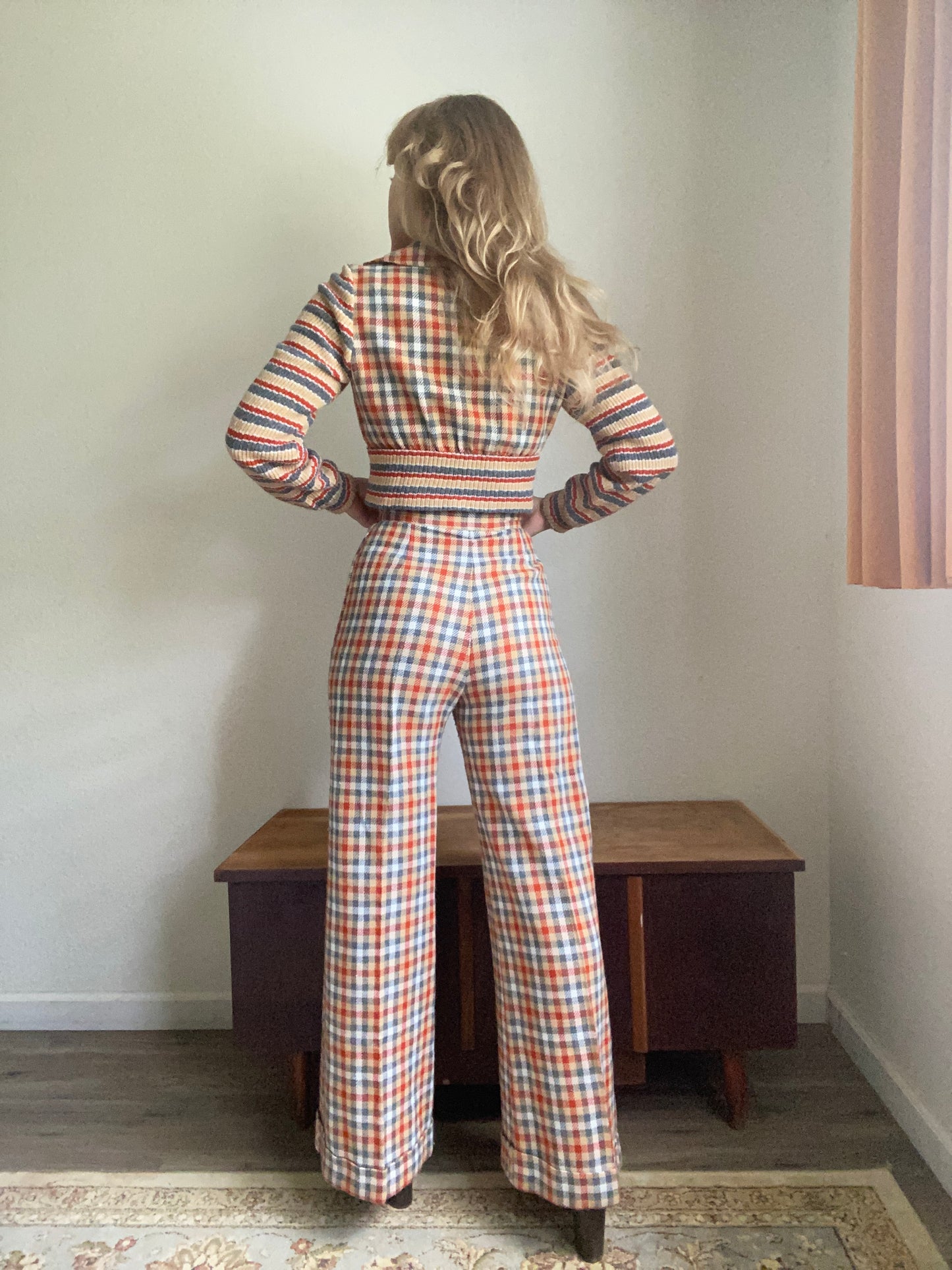 1970s Robbie Rivers plaid pants and jacket set xs/s