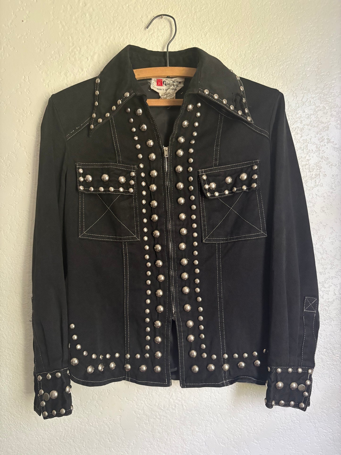 1970s Gina Teresa Black Denim Studded jacket XS/S