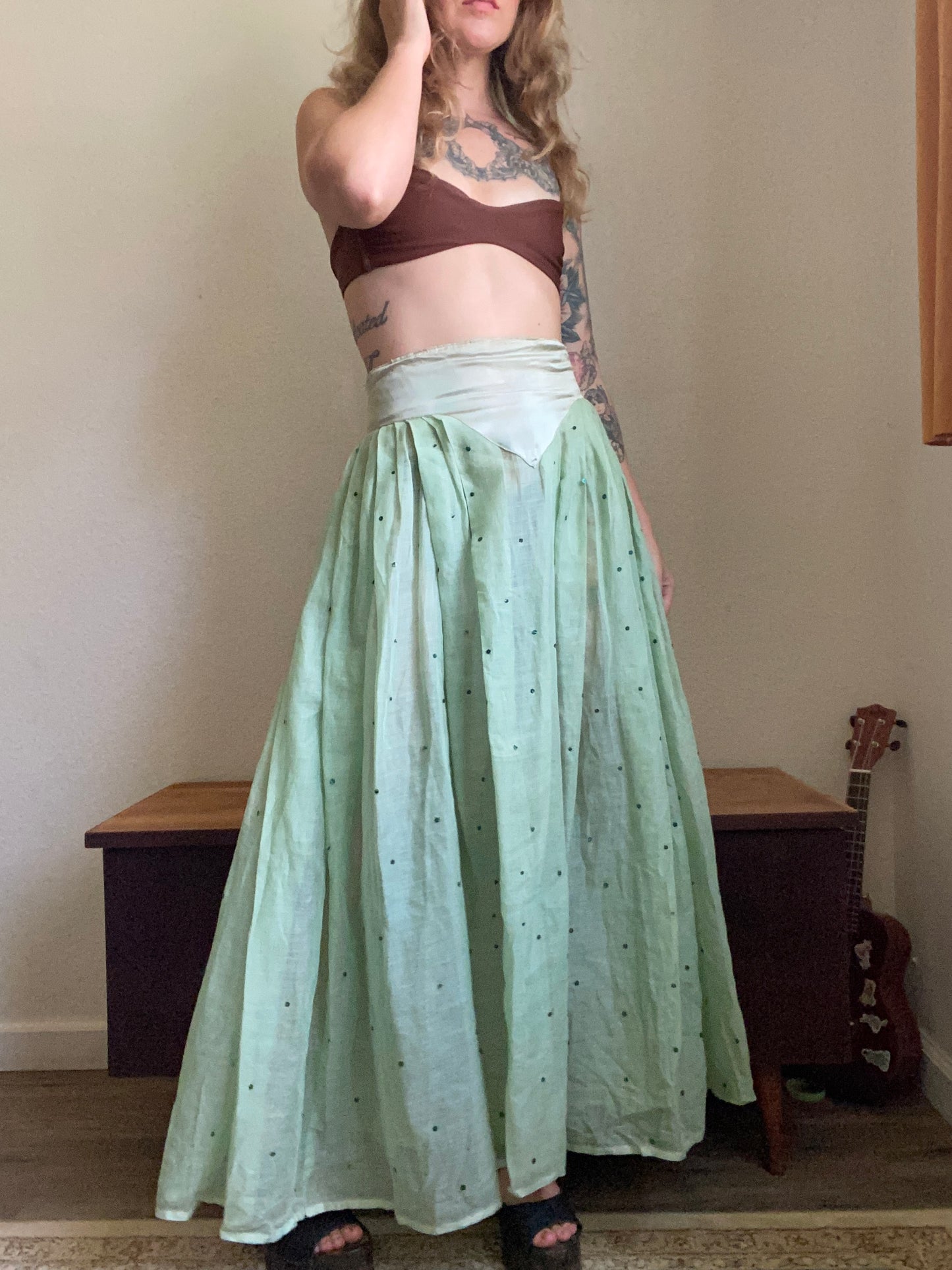 1940s Seafoam semi sheer Cotton and Rayon skirt