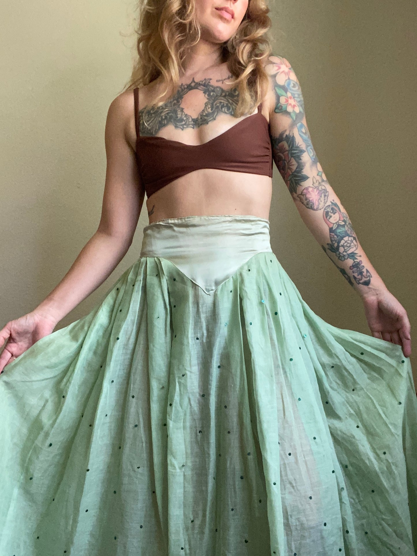 1940s Seafoam semi sheer Cotton and Rayon skirt