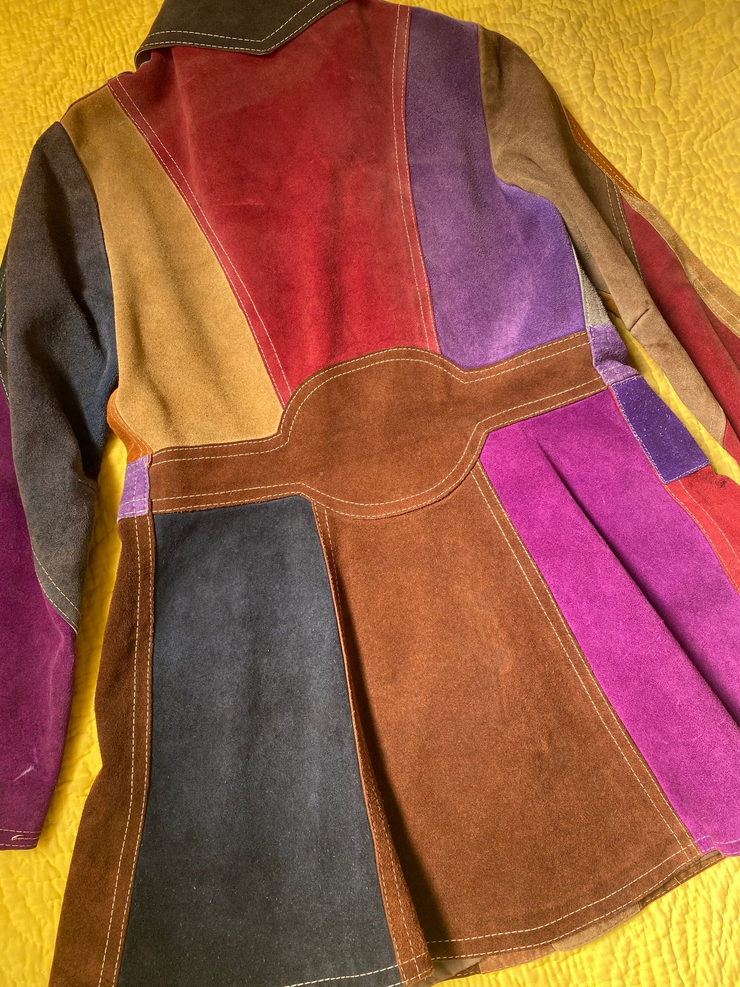 1970s Gassy Jack Color Block Suede Leather Coat Large