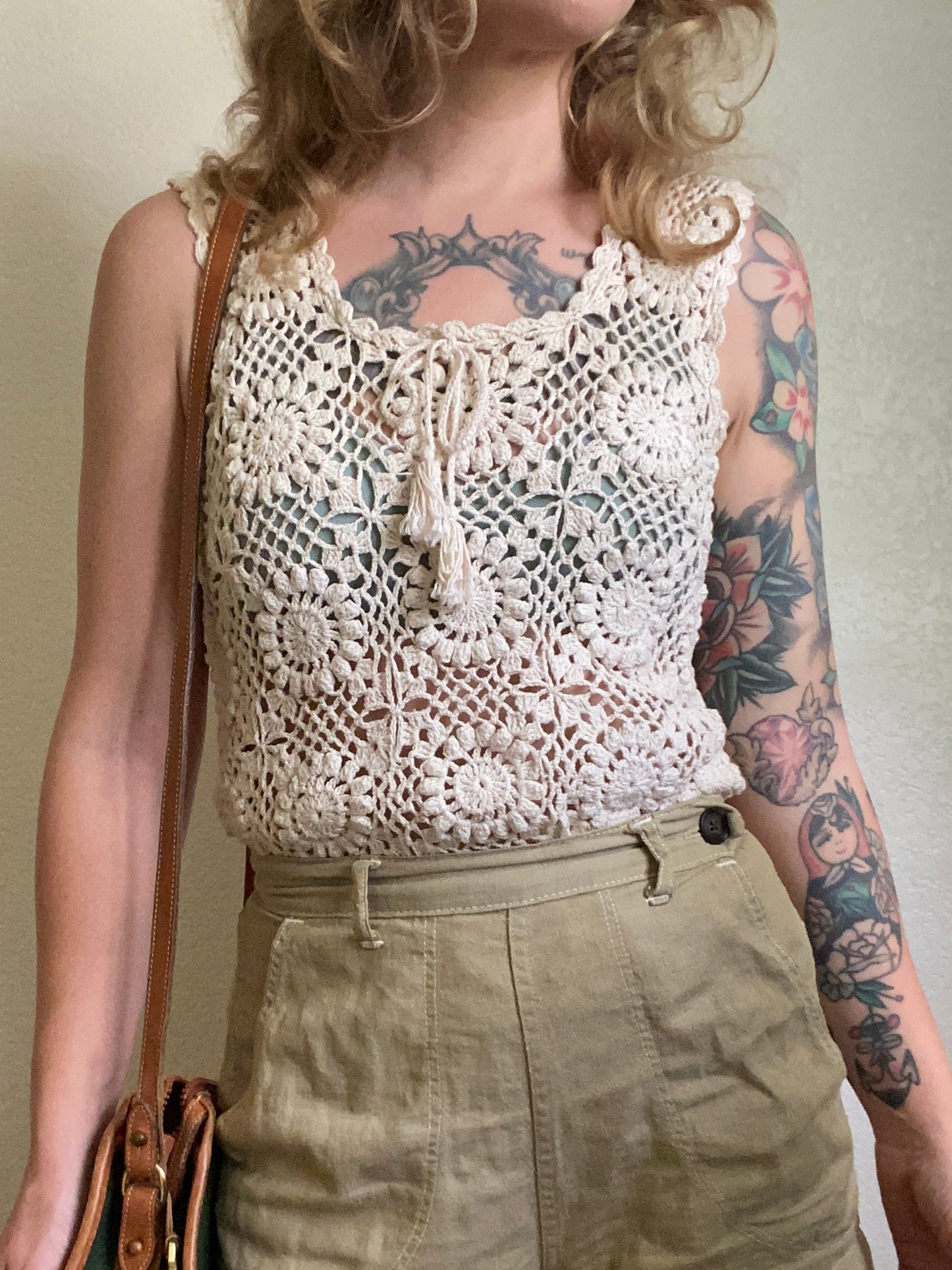 70s /80s floral crotchet tank top