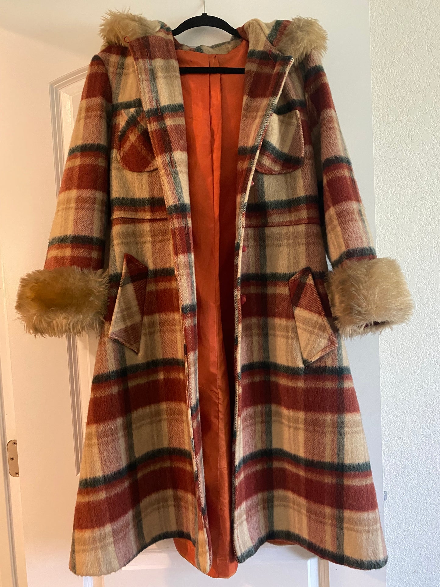 1970s Wool Hooded Plaid Princess Coat