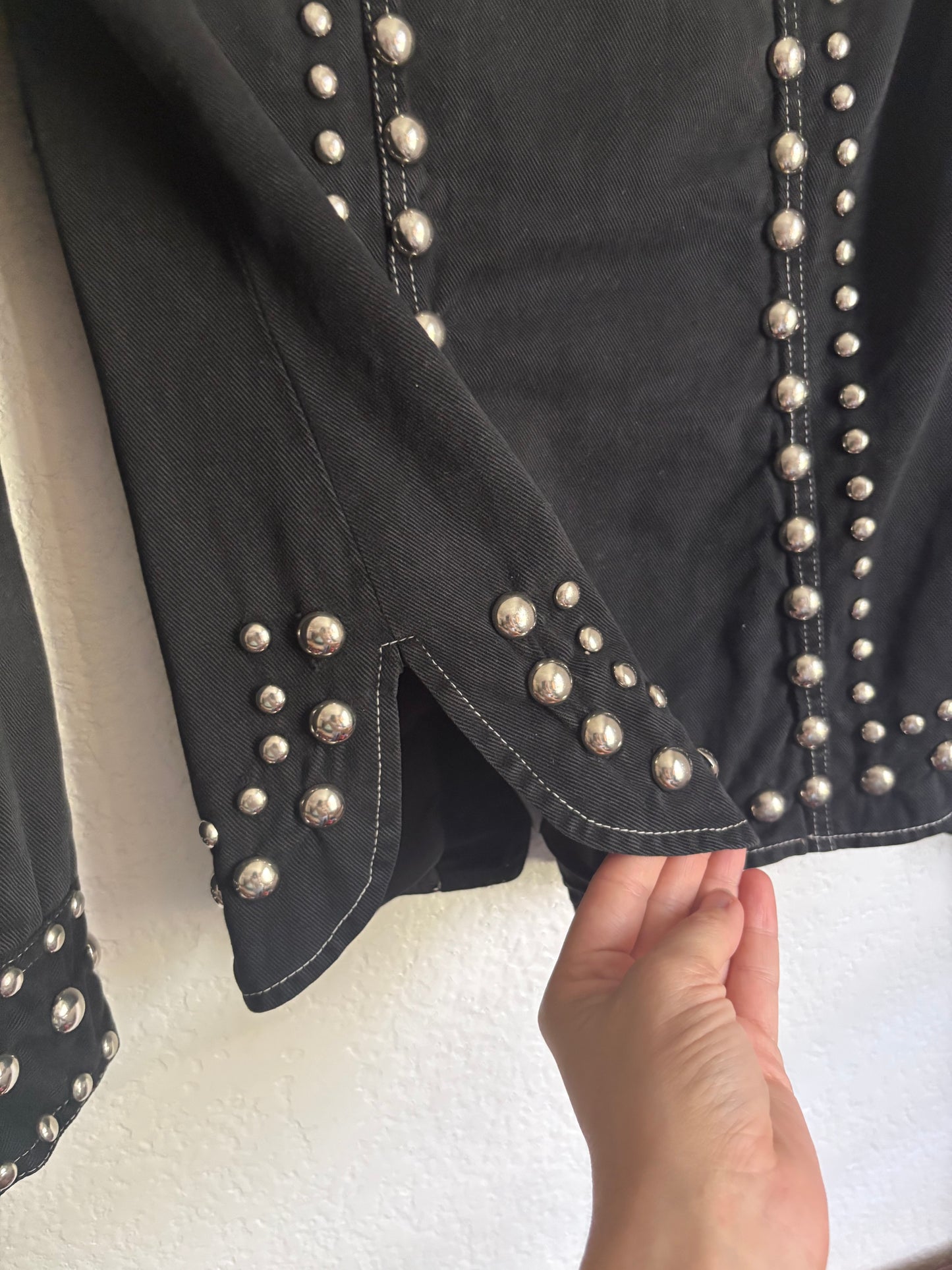 1970s Gina Teresa Black Denim Studded jacket XS/S