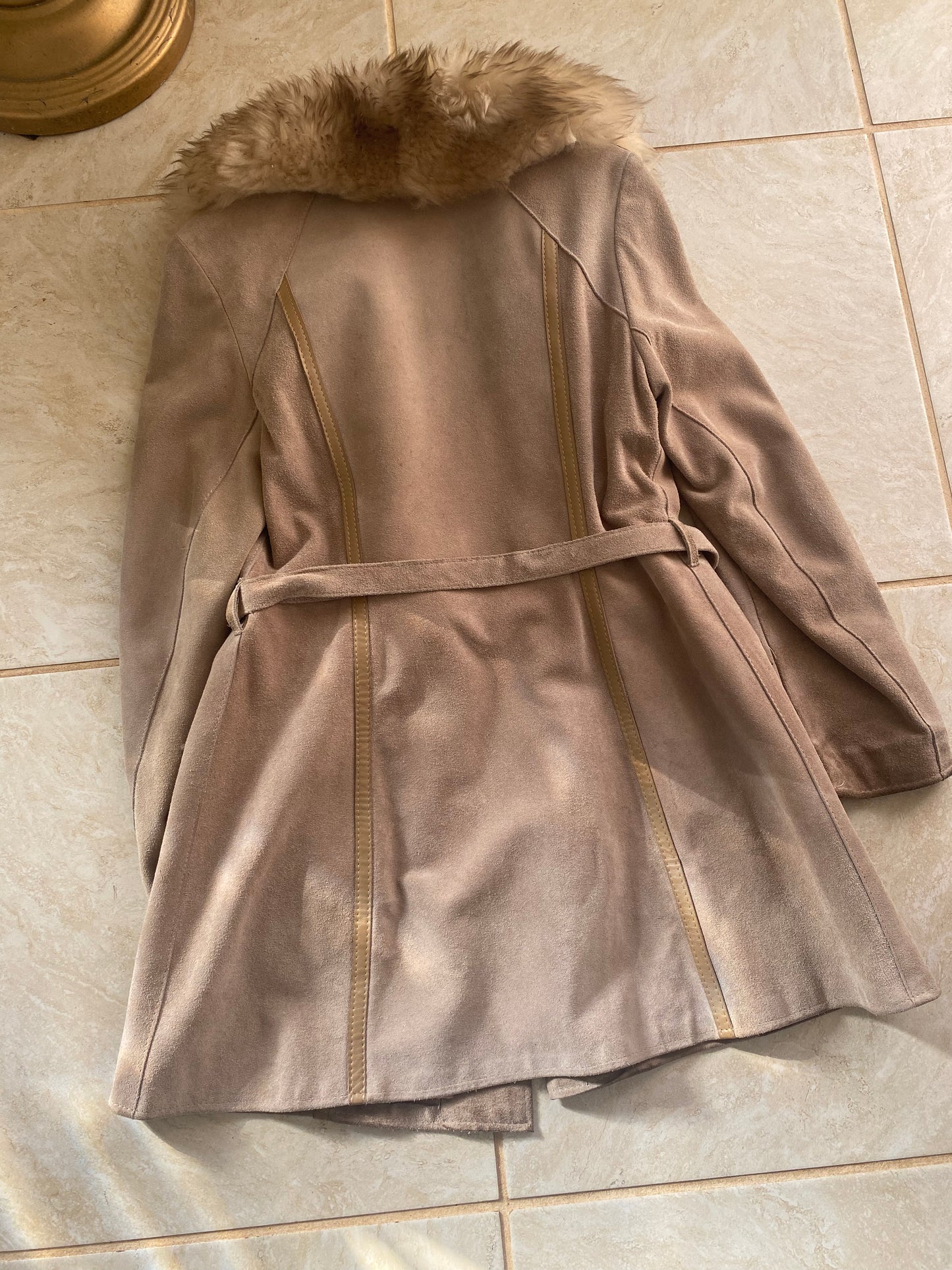 1970s Suede Leather Penny Lane Coat with Shearling Lamb Collar