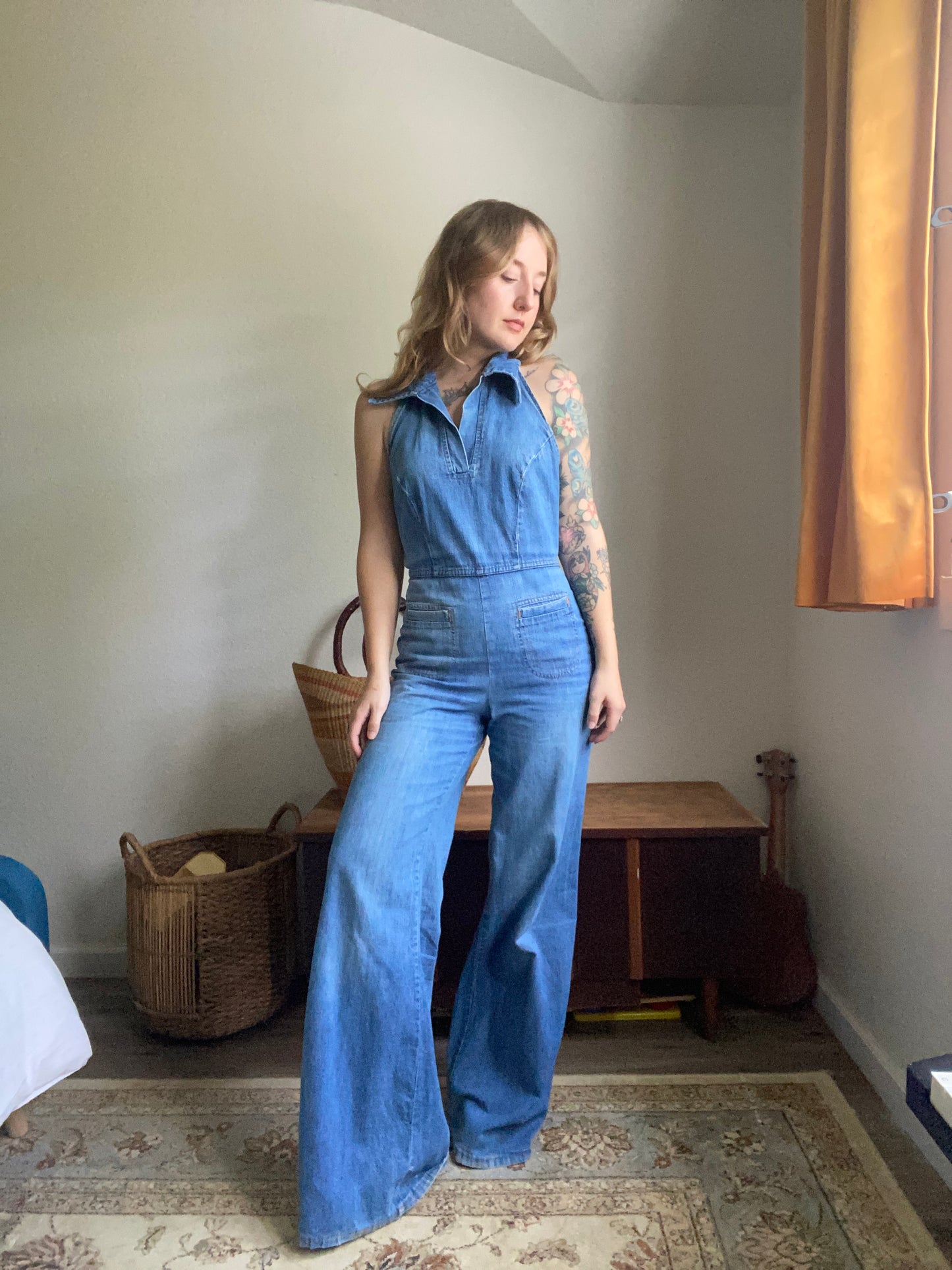 1970s Landlubber Denim Halter Jumpsuit