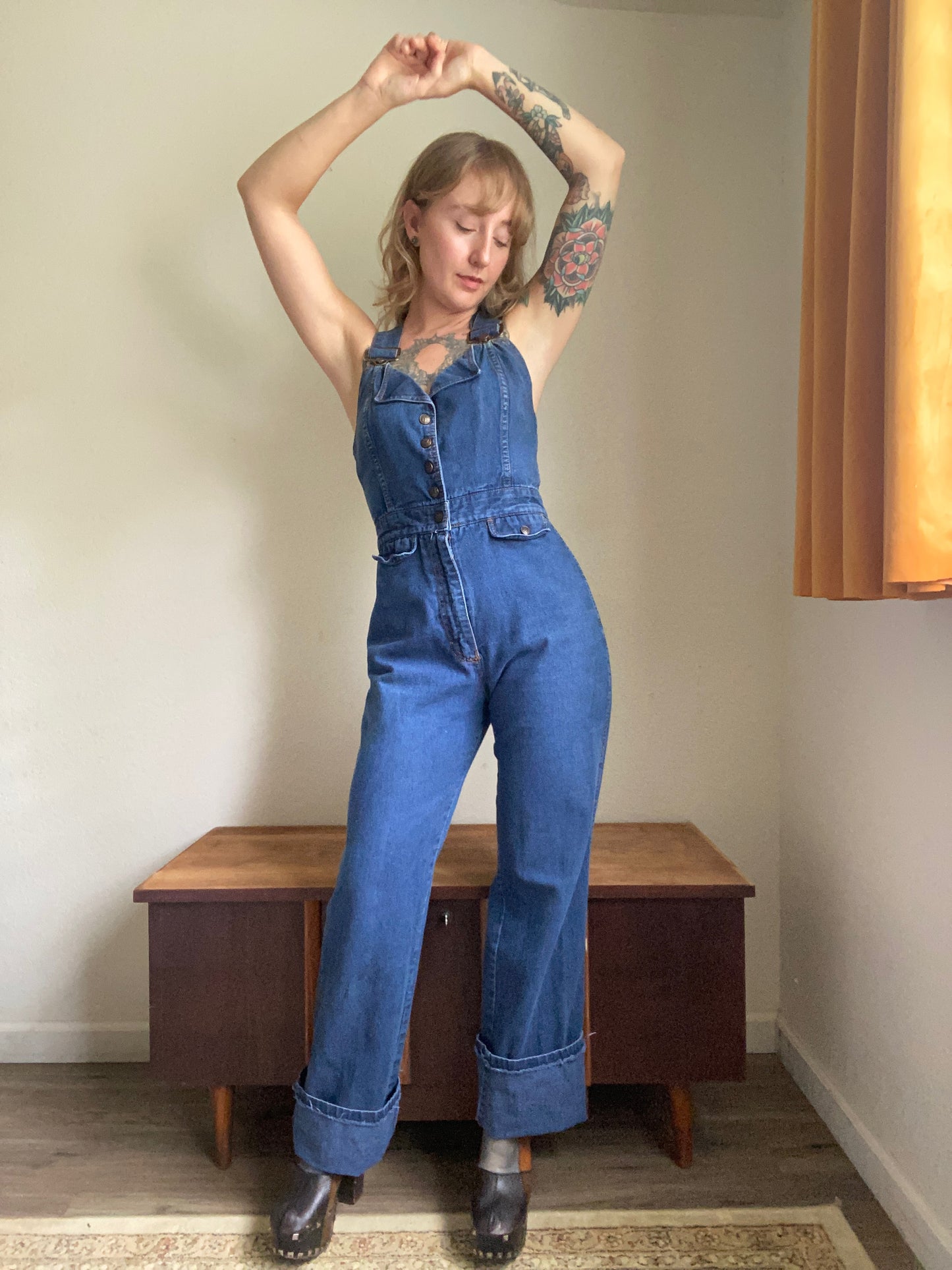 1970s S.O.B. Shades of Blue Denim Overall Jumpsuit size 13