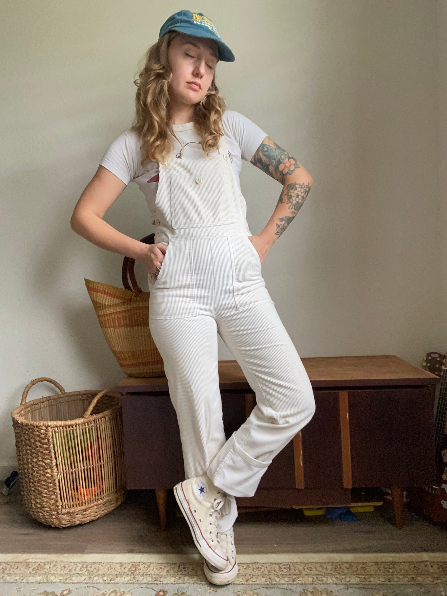 70s/80s Cream Corduroy Overalls