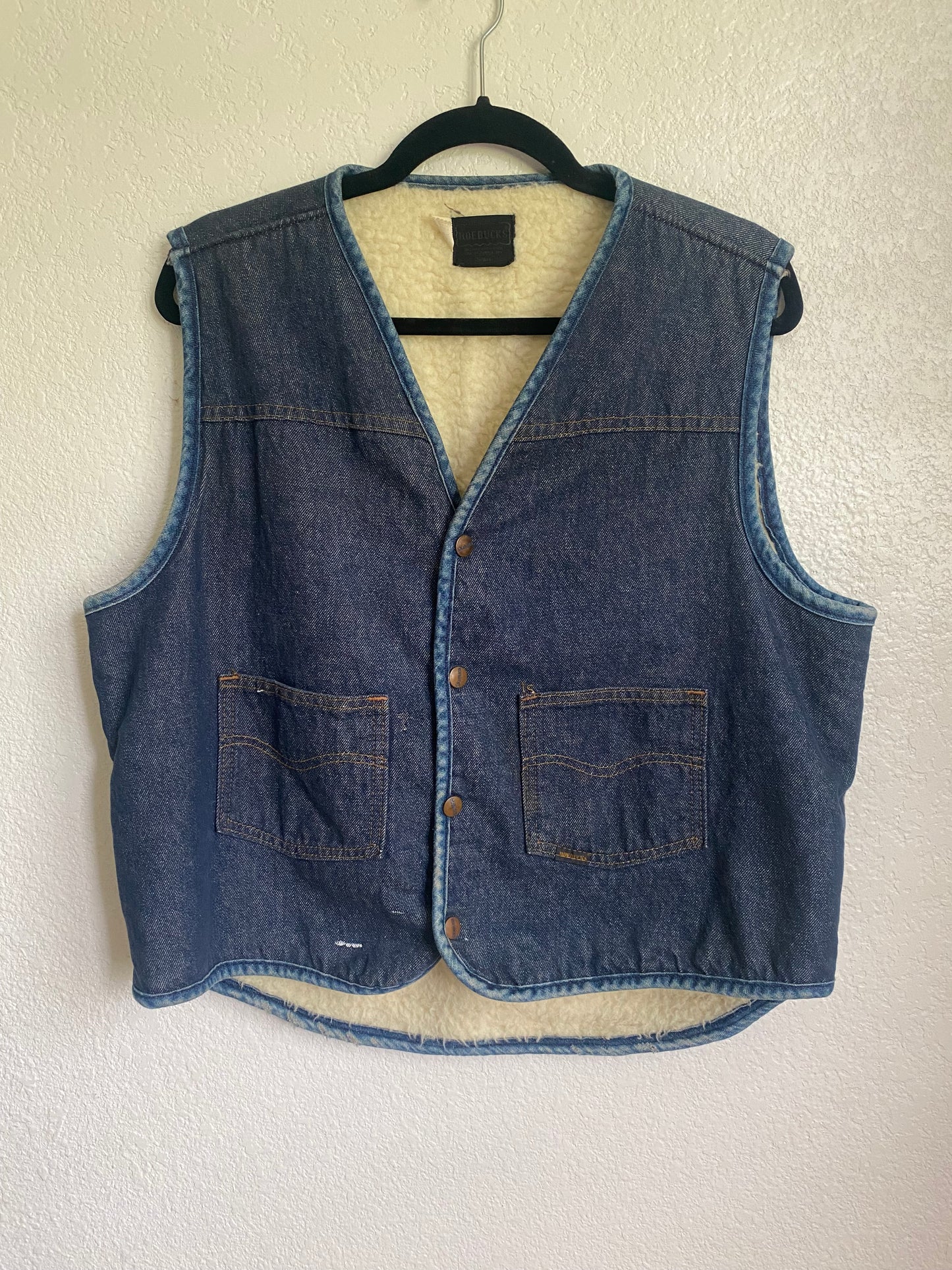 1970s Sears Roebucks fleece lined denim vest Large