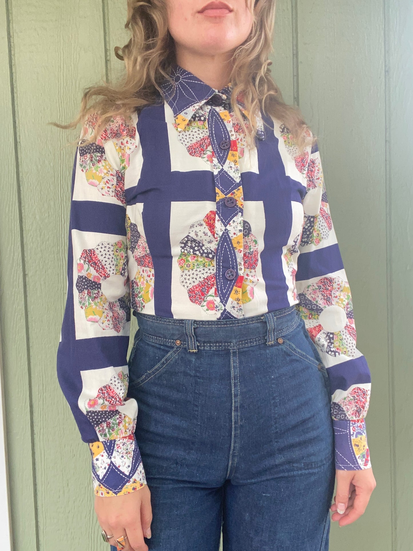 1970s Dresden Quilt Design Blouse