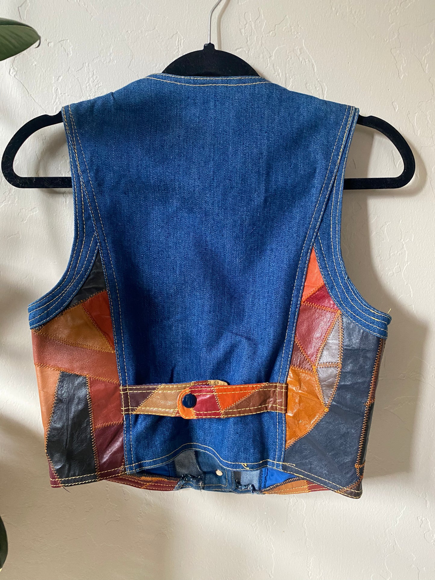 1970s Aura Patchwork Leather and Denim vest