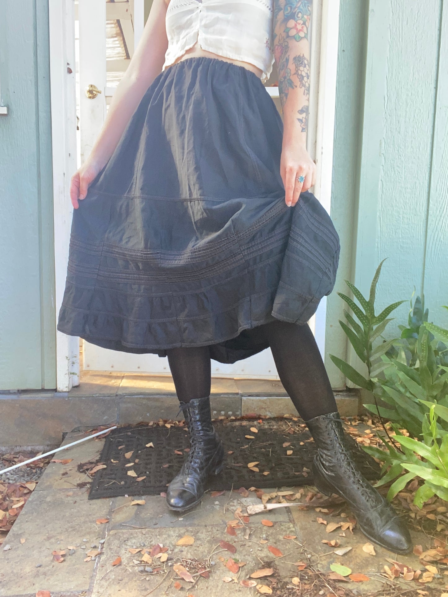 Antique Edwardian Black Mourning Petticoat Skirt