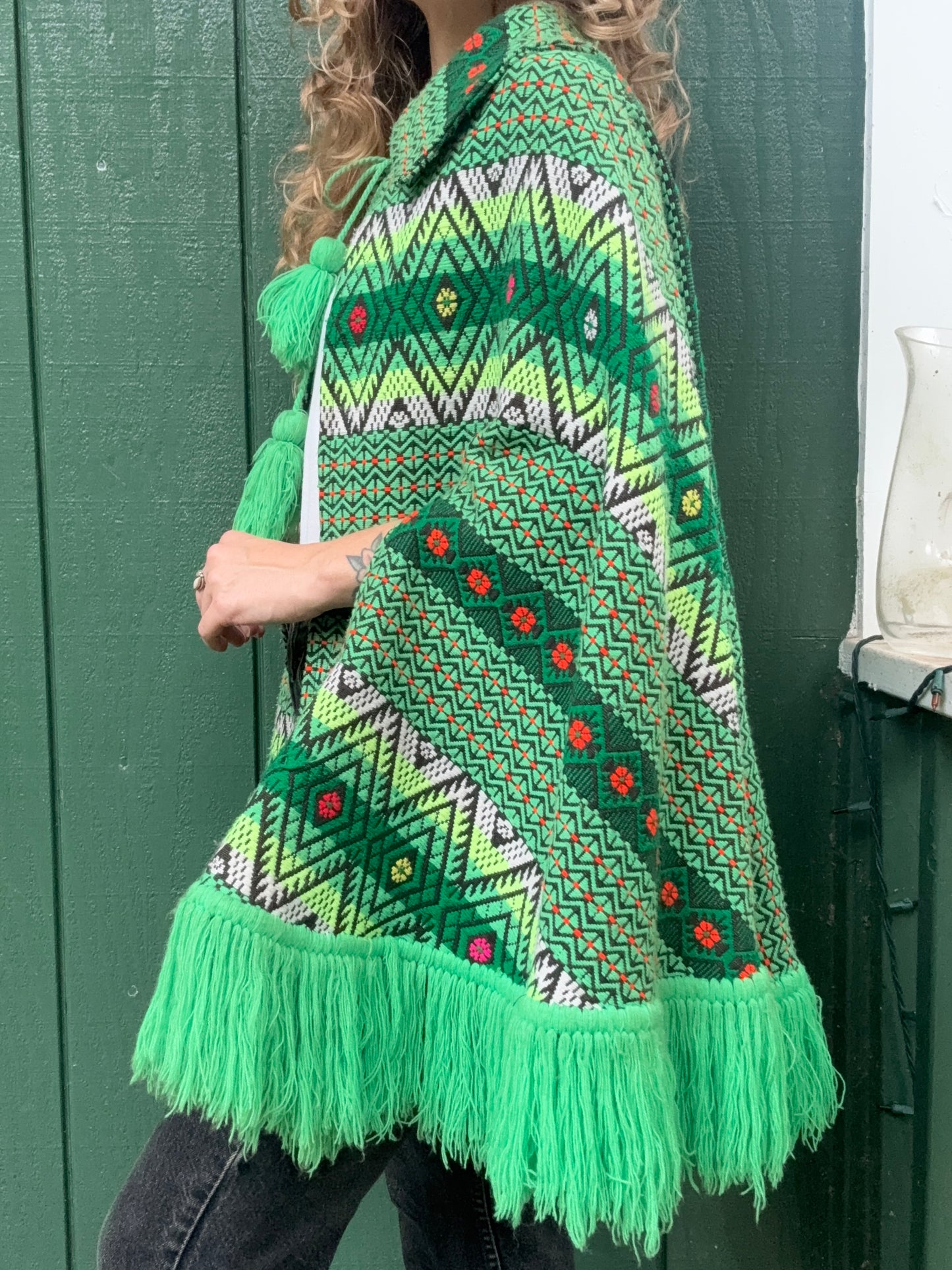 1960s or 1970s Woven Fringe Tapestry Cape Poncho