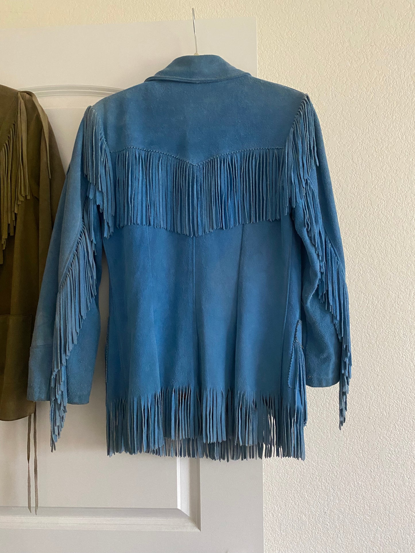 1960s K Bar Z by Pyramid Blue Suede Fringe Jacket