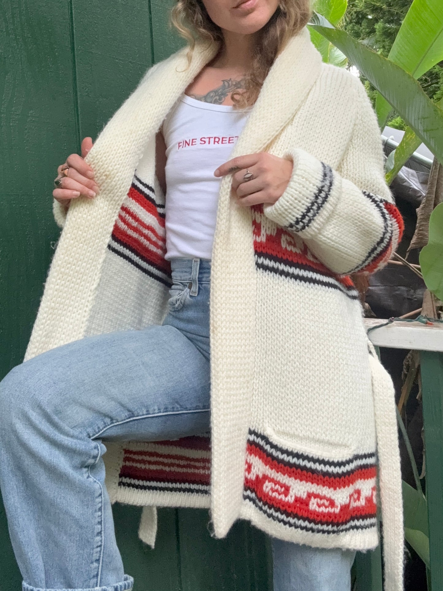 1970s chunky handmade shawl collar cardigan