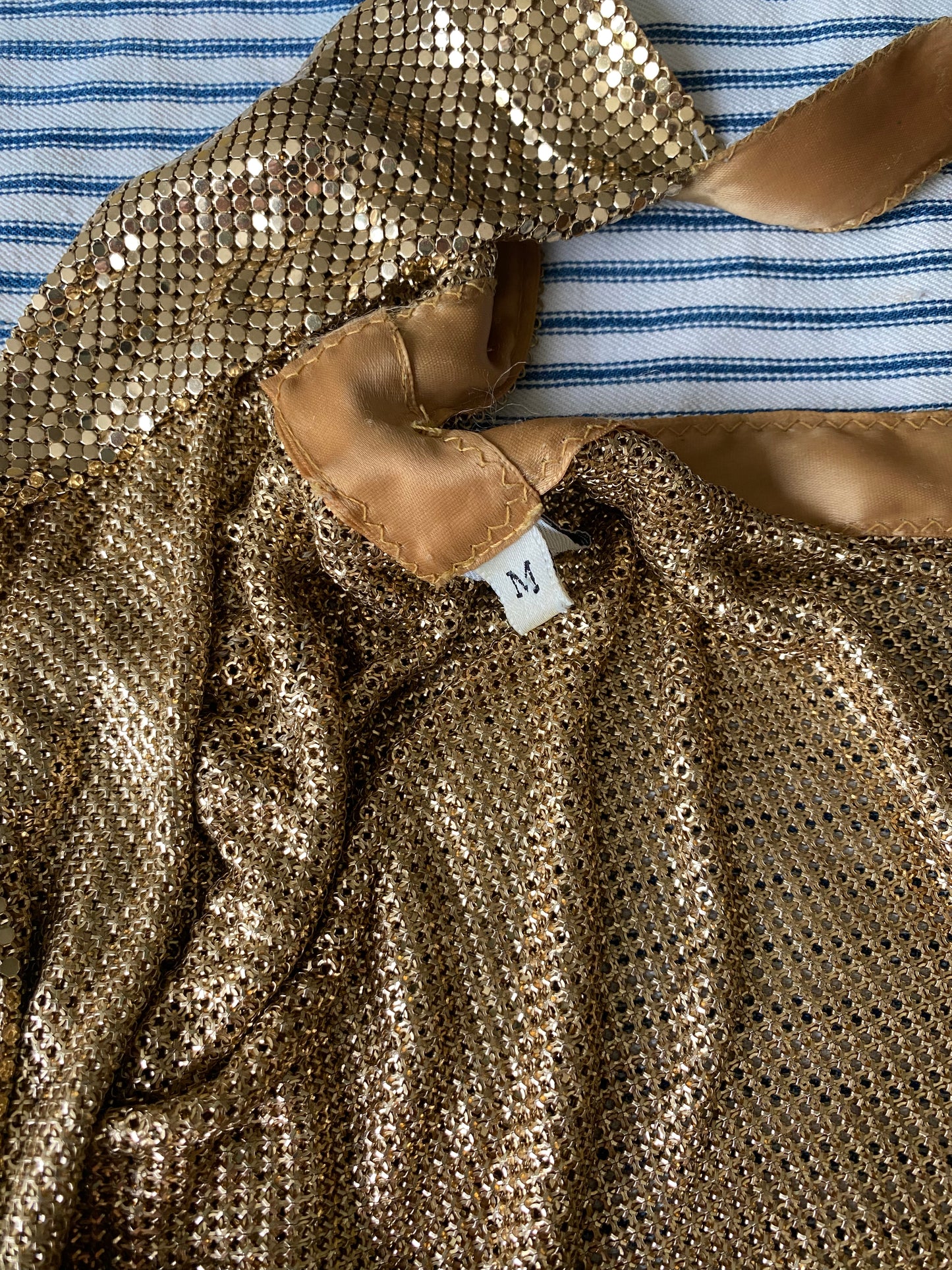 1980s Gold Whiting and Davis Chainmail Metal Mesh Blouse Top