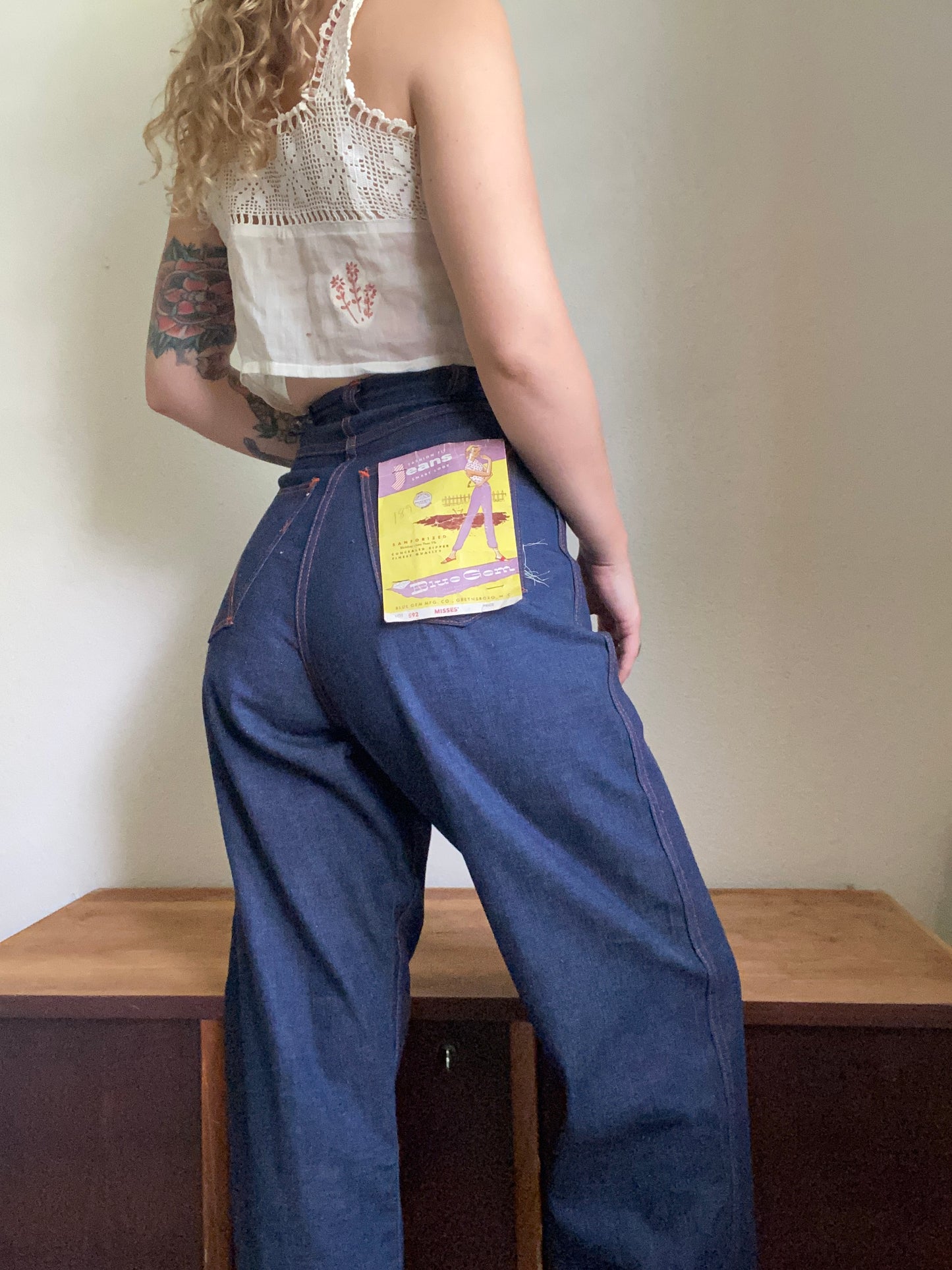 1950s Blue Gem Deadstock side zip jeans 24 x 31